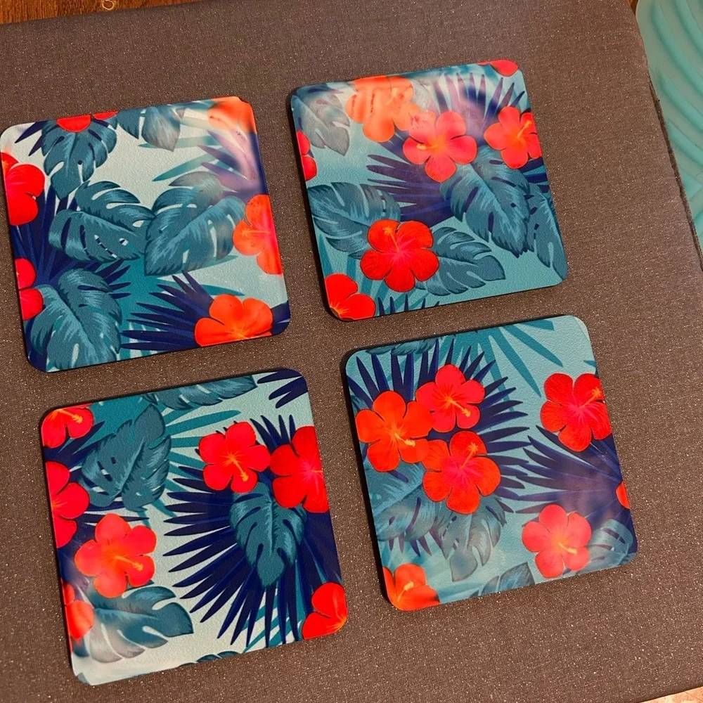 Tropical‎ Floral Coasters Set cork back set of 4